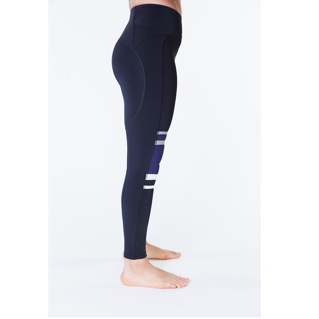 Zathe Navy Blue and White Stripes Yoga Leggings for Women with